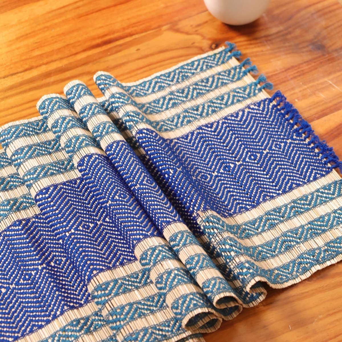 Cotton and Grass Table runner in Teal and Cobalt Blue | 4 and 6 Seater