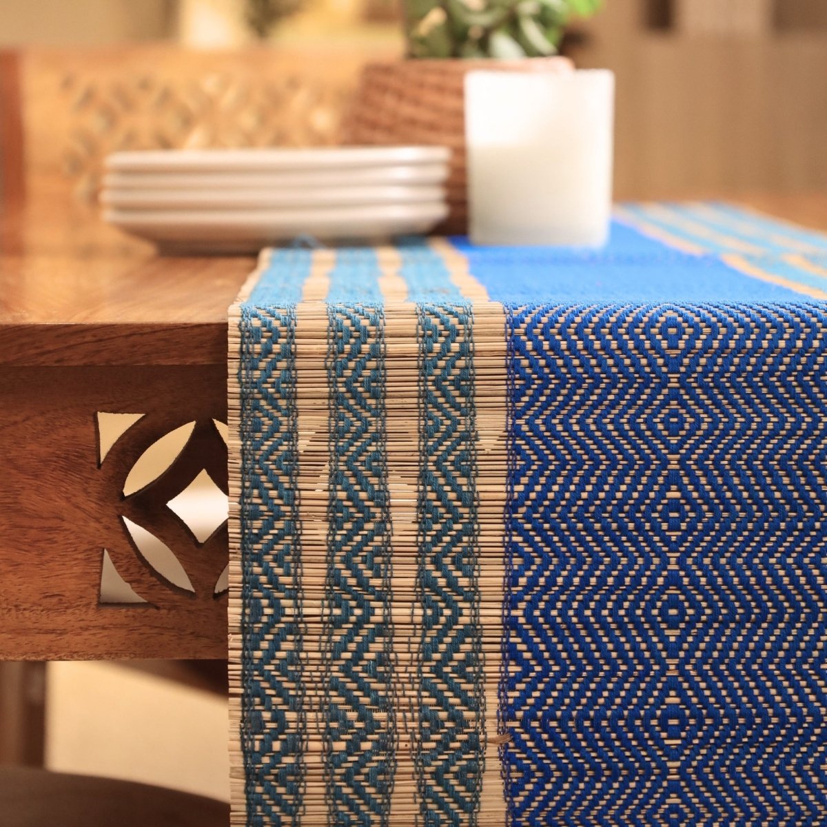 Cotton and Grass Table runner in Teal and Cobalt Blue | 4 and 6 Seater