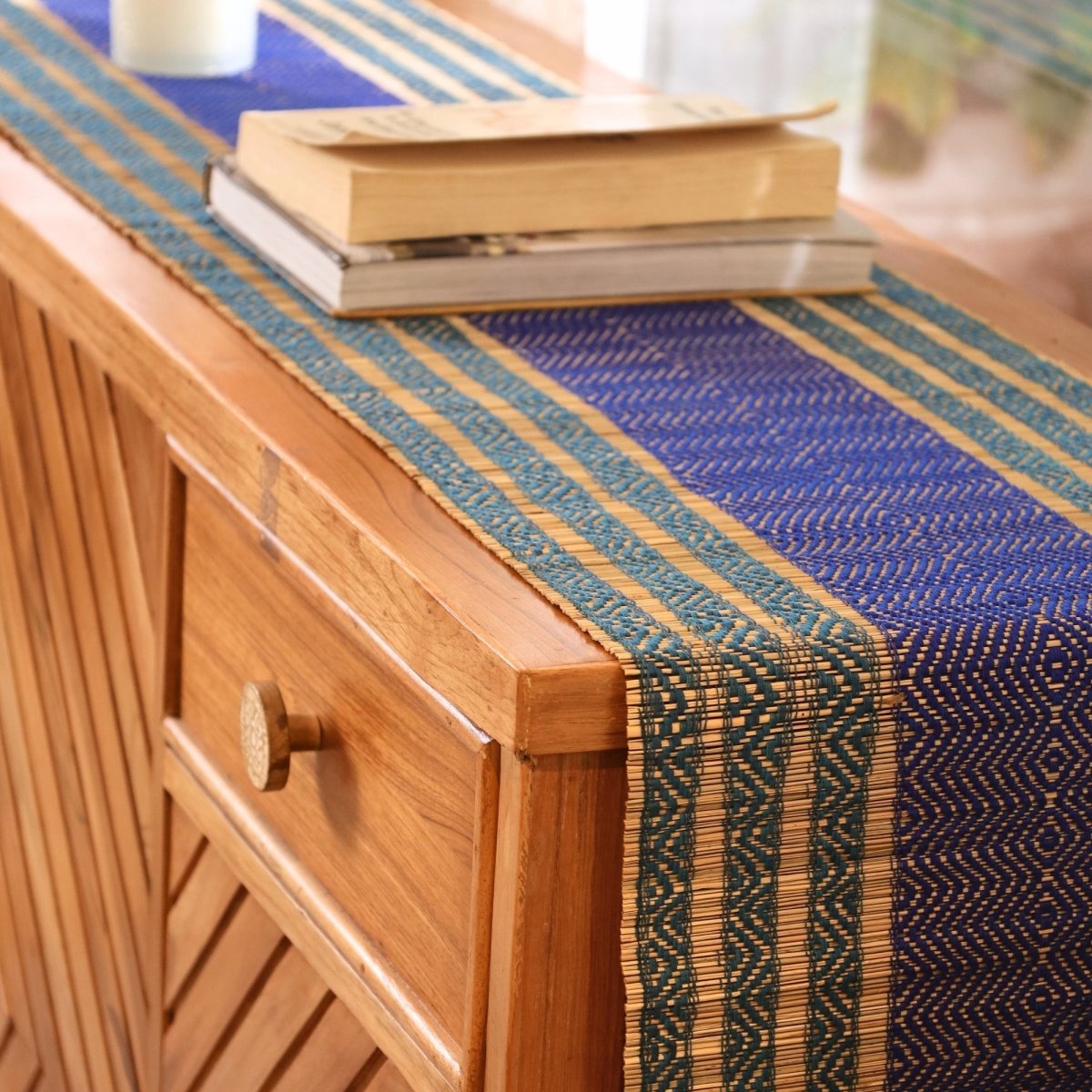 Cotton and Grass Table runner in Teal and Cobalt Blue | 4 and 6 Seater