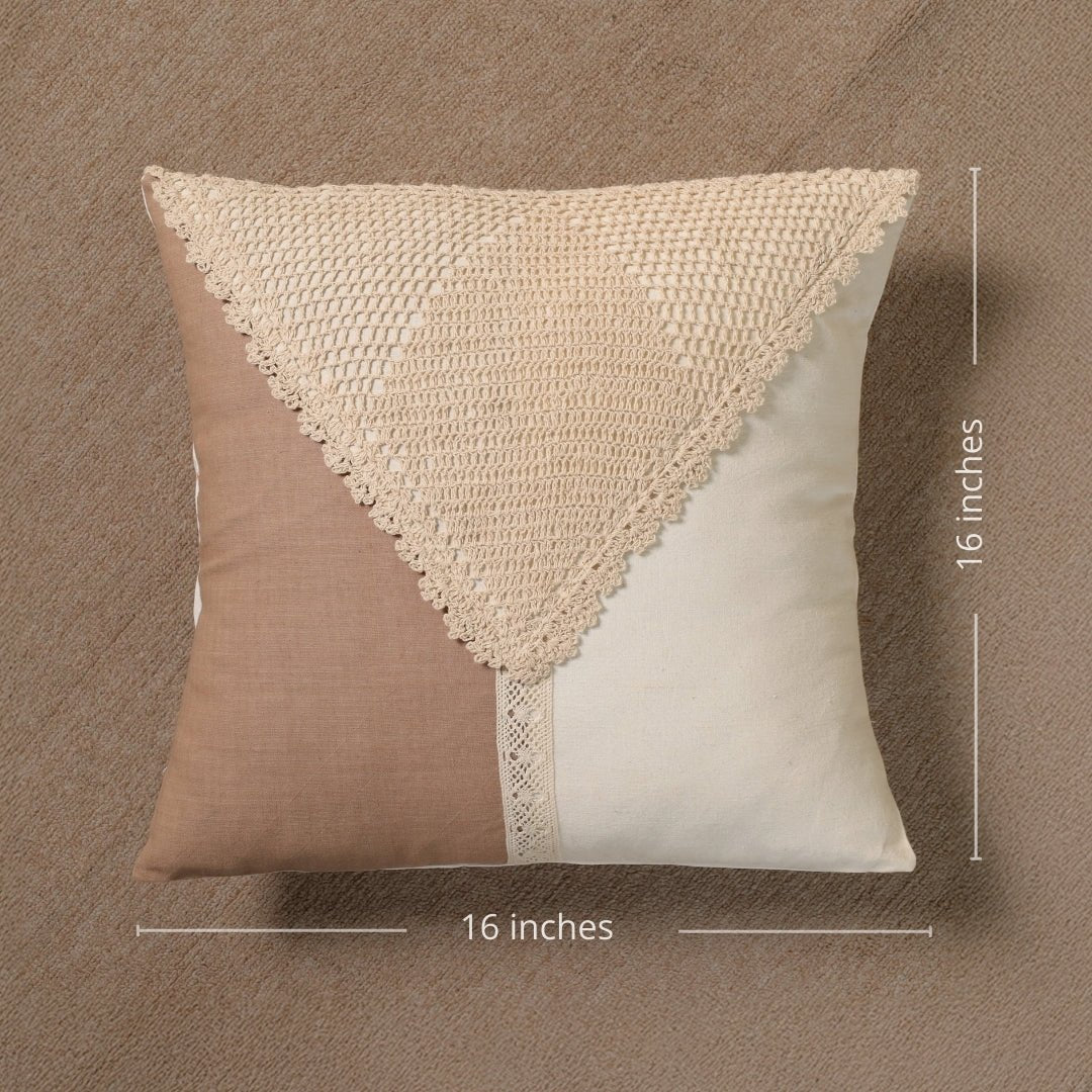 Pure Cotton Crochet Cushion Cover in Taupe and Off White | 16x16 in | Set of 1,2,3,4 and 5