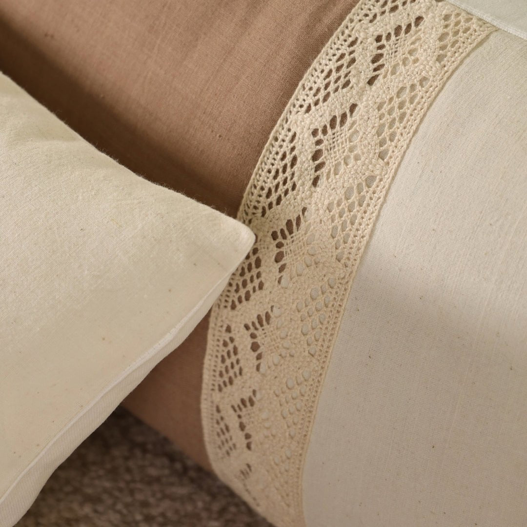Rectangular Pure Cotton Crochet Cushion Cover in Taupe and Off White | Set of 1 and 2