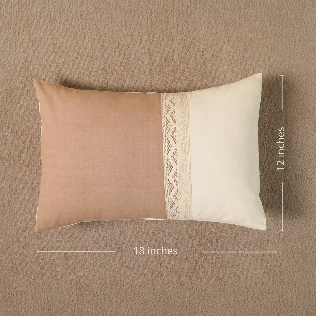 Rectangular Pure Cotton Crochet Cushion Cover in Taupe and Off White | Set of 1 and 2