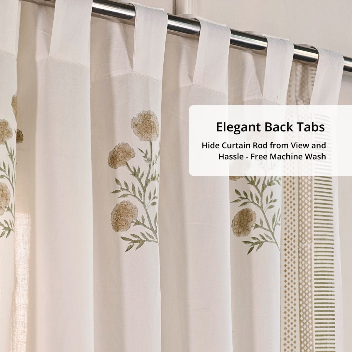 Pure Cotton Sheer Curtains in floral patterns in taupe and olive green colours, available in 5ft and 7ft in both set of 1 and 2