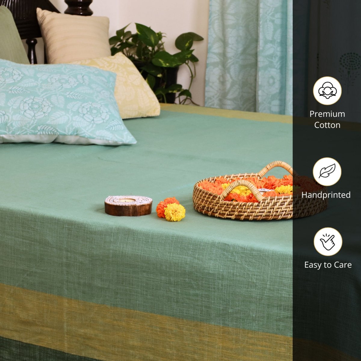 Teal Pure Cotton Bedcover | Single and Queen | Handprinted