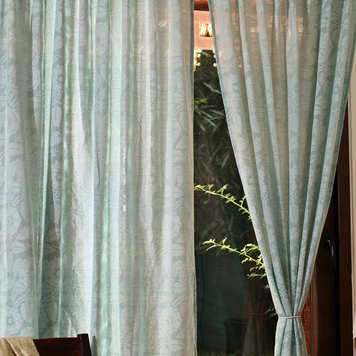 Teal Semi-Transparent Curtain for Door Length 7ft Marigold Collection