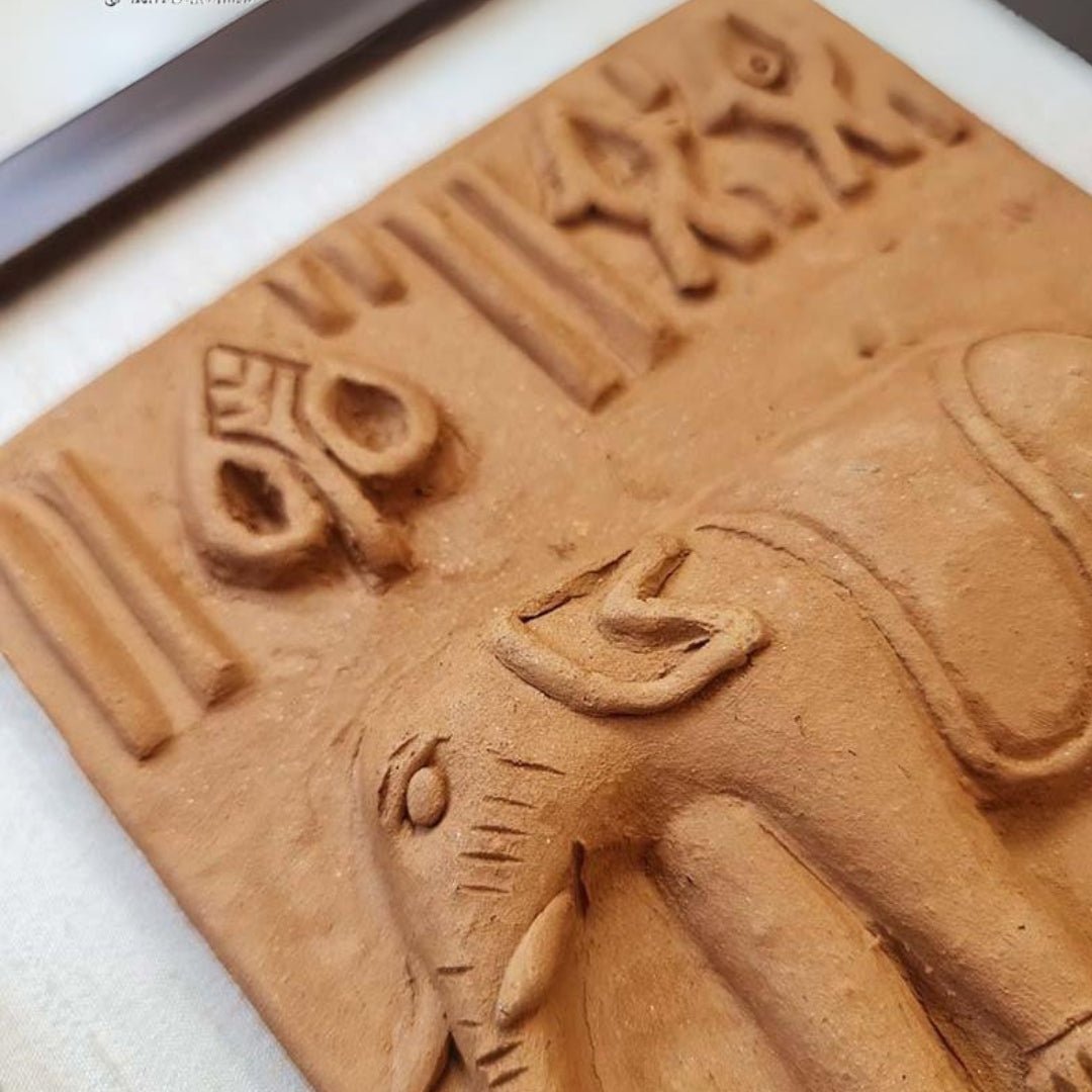 Terracotta Wall Hanging Replica of the Elephant Seal from the Harappa period with a Frame 8x8 inches with frame