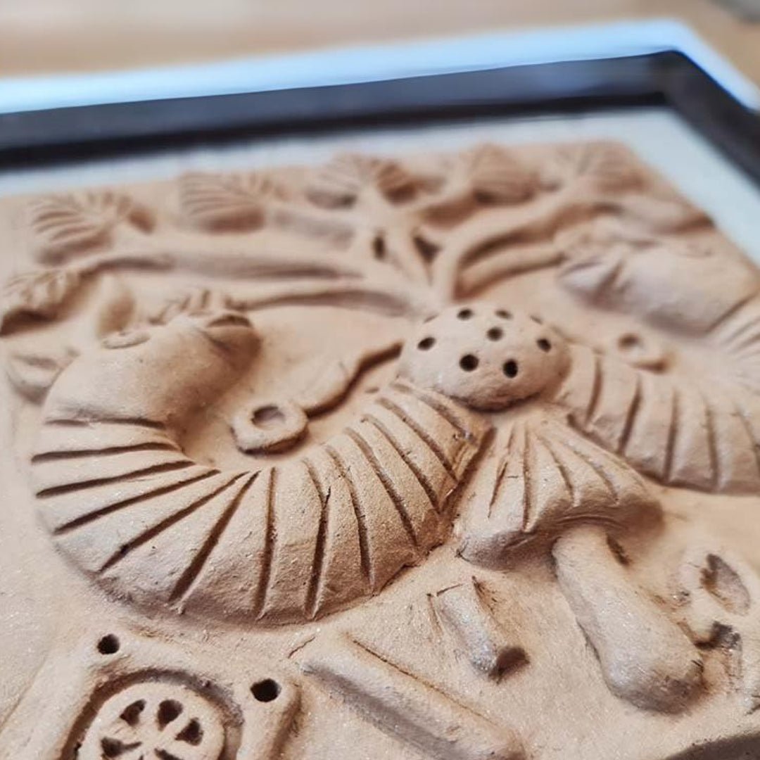 Terracotta wall hanging of Harappan Peepul Tree Seal with Frame Length 8 inches Width 8 inches including frame