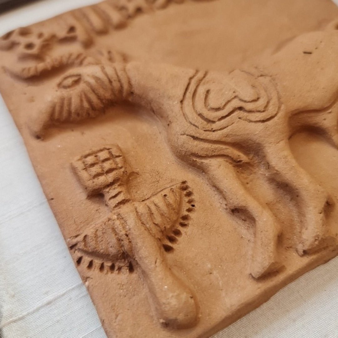 Terracotta Wall Hanging Replica of the Unicorn Seal from the Harappa period with a Frame 8x8 inches with frame