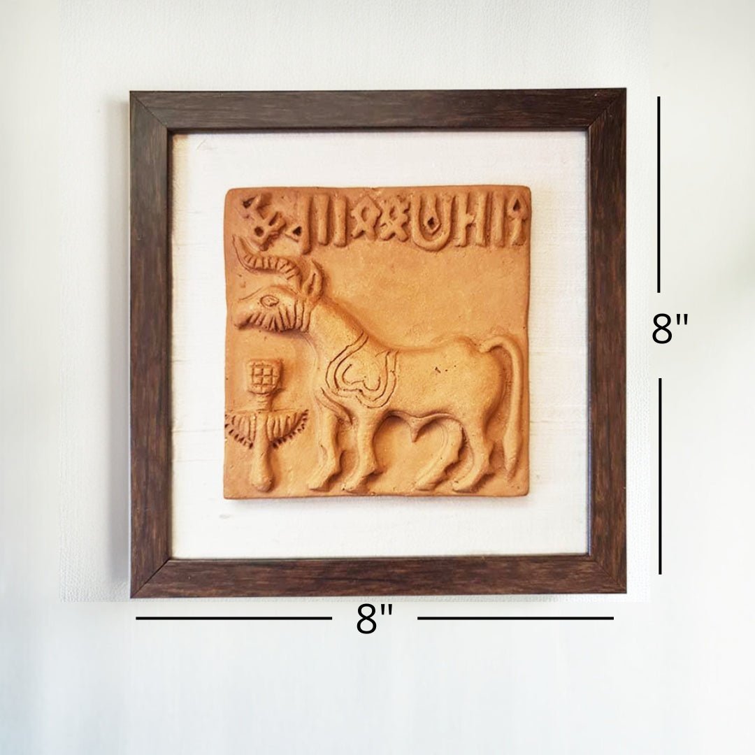 Terracotta Wall Hanging Replica of the Unicorn Seal from the Harappa period with a Frame 8x8 inches with frame