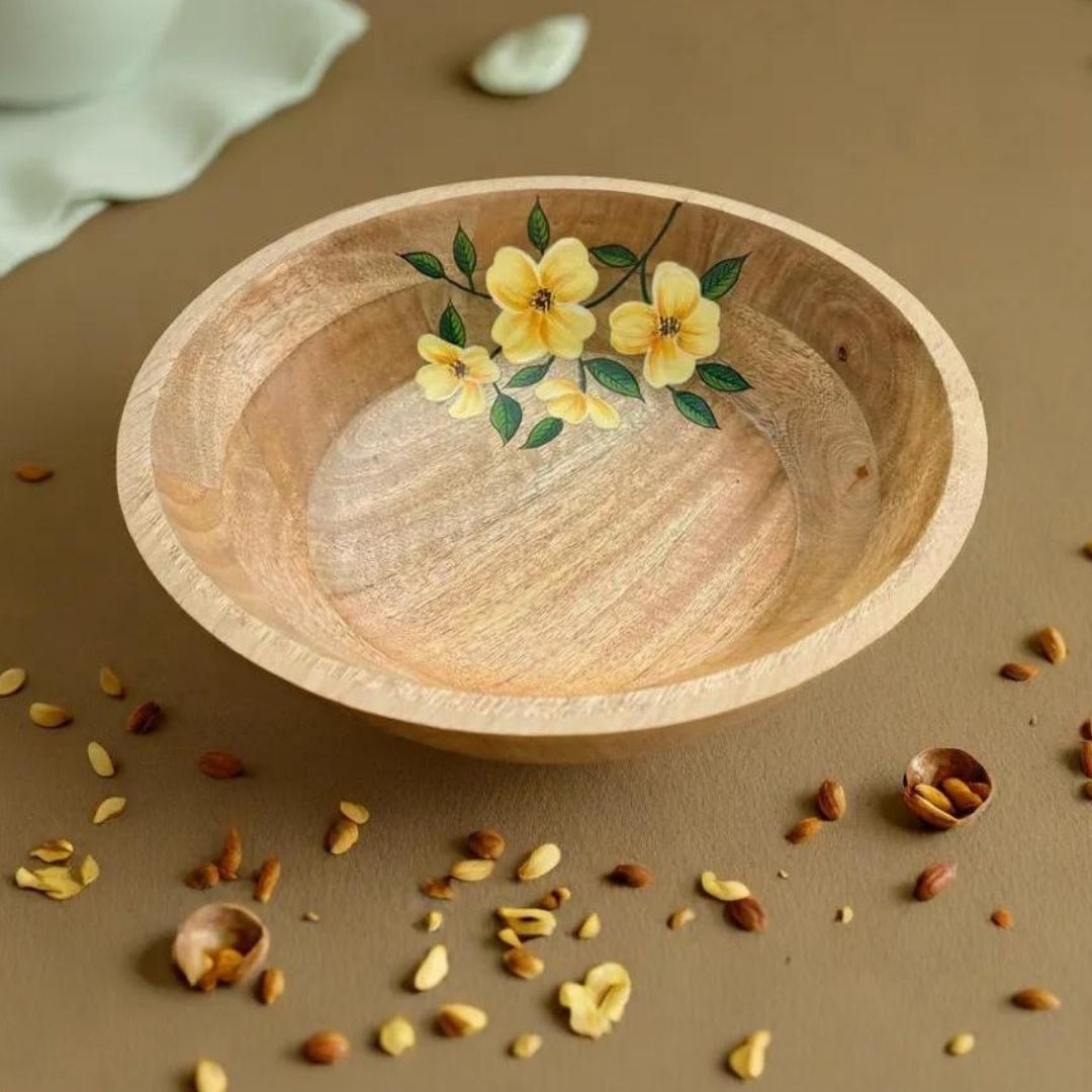 Wooden Multi Purpose Bowl, Modern Kitchenware Serving And Salad Bowl Handprinted & Eco Friendly Handcrafted With Mango Wood
