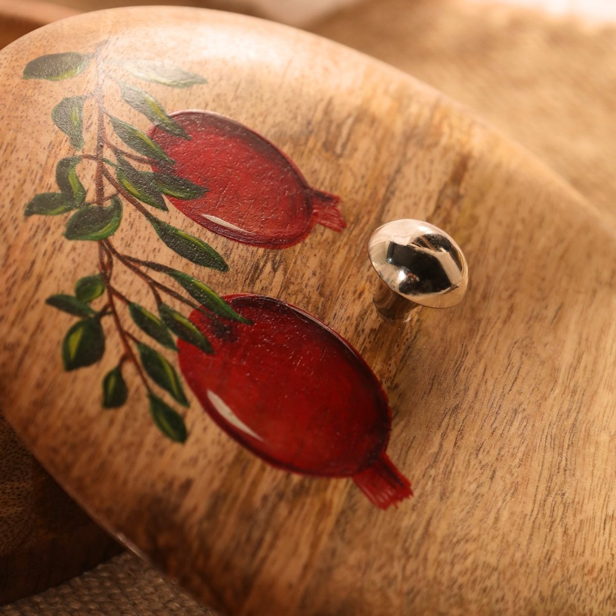 Wooden Roti Box Handpainted with Anar design Mango Wood 2.5" x 8"