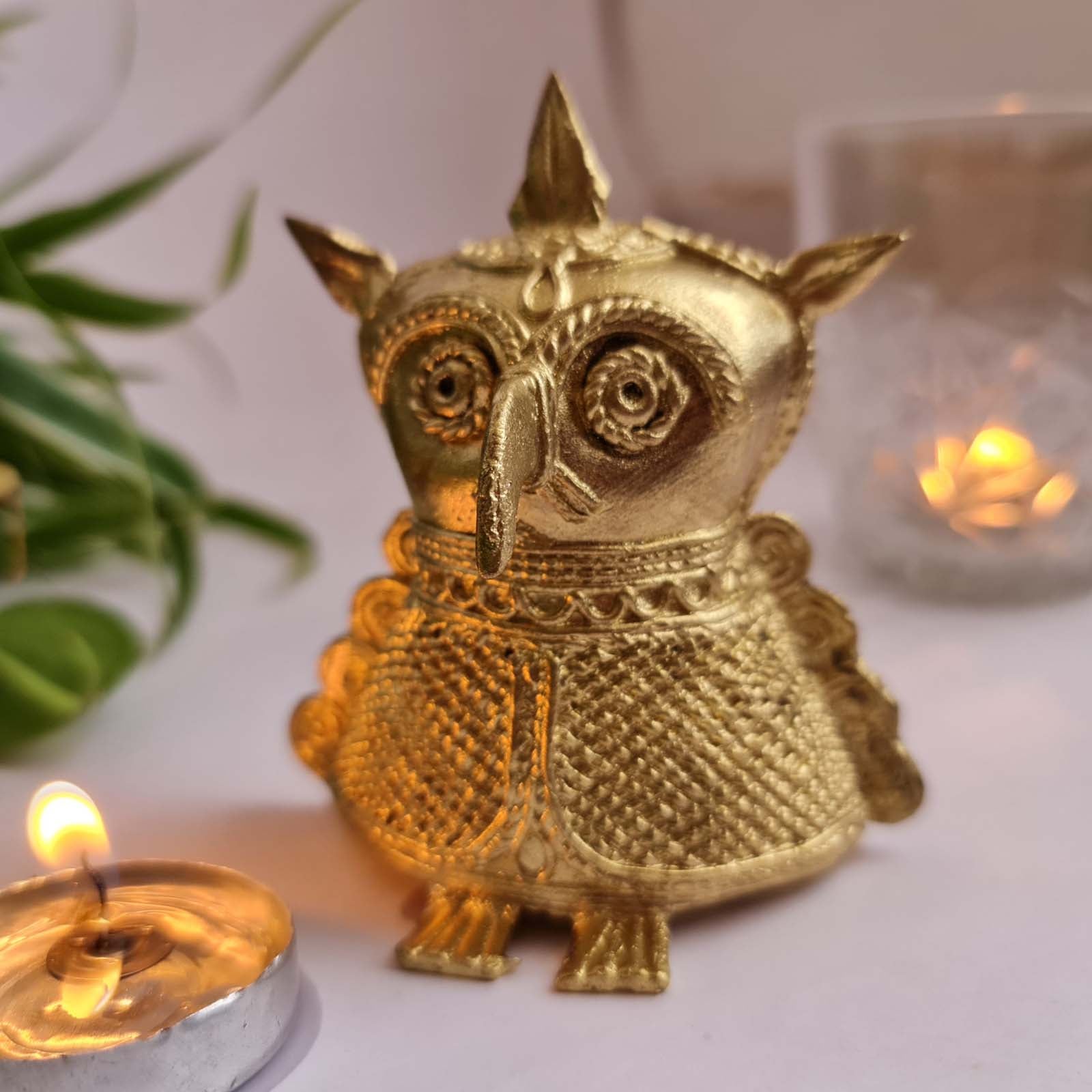 Handcrafted Dhokra Brass Owl Showpiece | Tribal Indian Home Decor