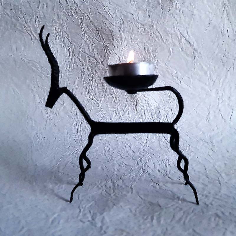 Bastar Handmade Wrought Iron Deer Tealight Holder (Set of 2)