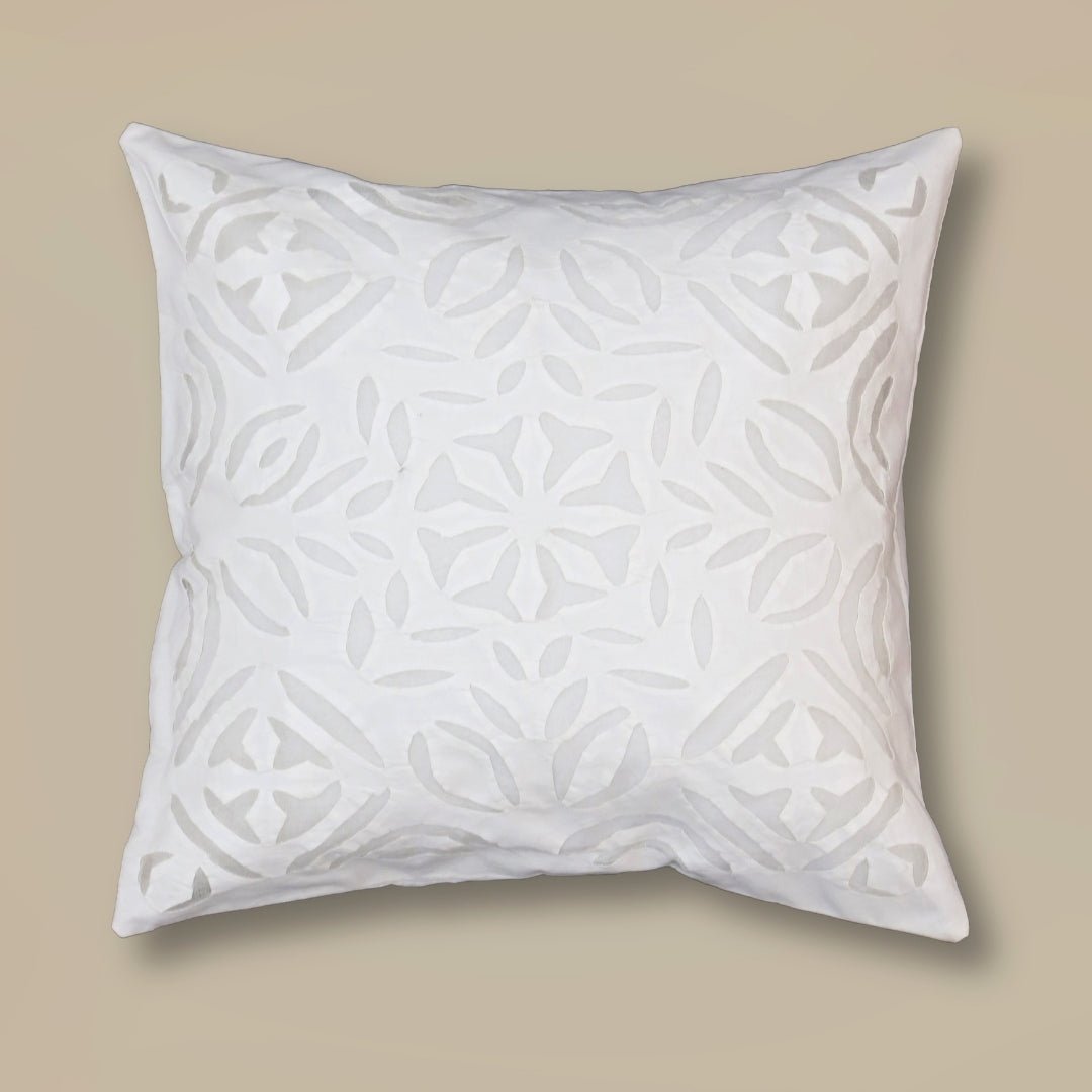 Applique Cotton Cushion Cover in White | 16x16 in | Set of 1,2 and 4