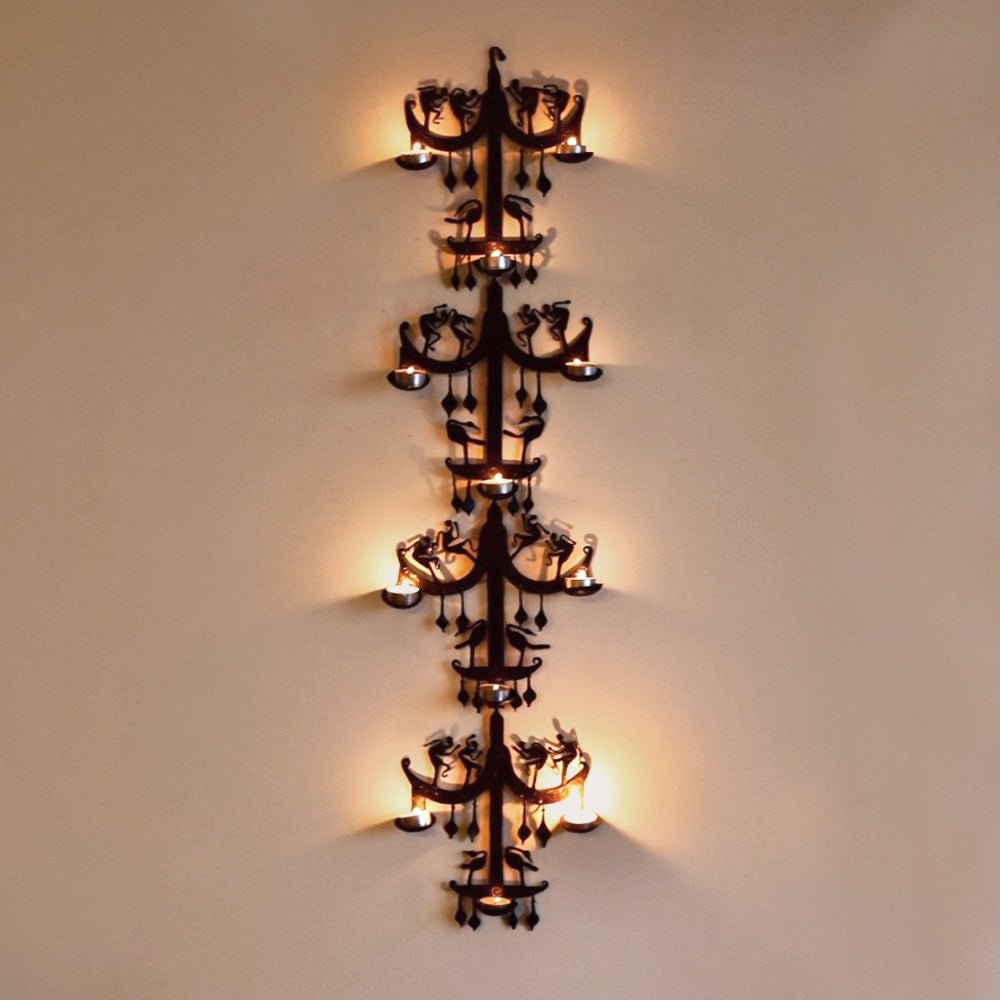 Handcrafted Bastar Tribal Art Iron Tea Light Stand | 40 Inch Decorative Tea Light Holder