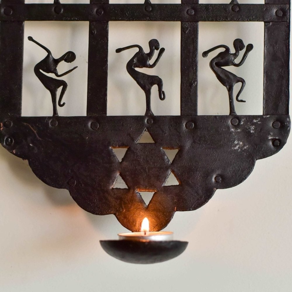 Handcrafted Bastar Tribal Art Iron Tea Light Stand | 26 Inch Decorative Tea Light Holder