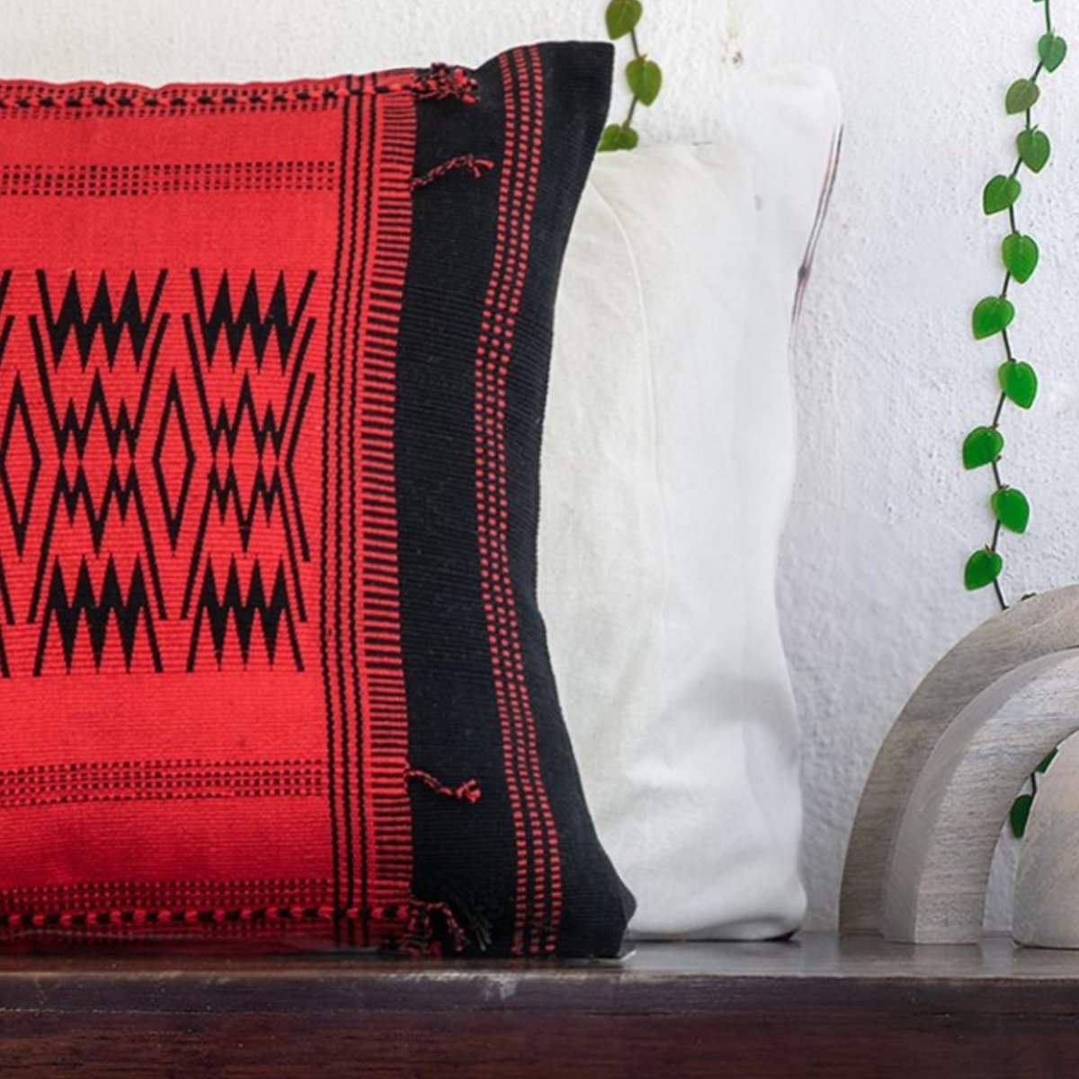 Black & Red Tribal Handwoven Cushion Cover