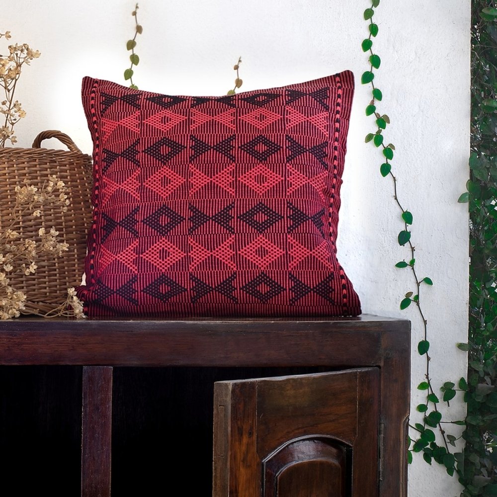 Cotton Cushion cover in Black and Red with Tribal Motifs