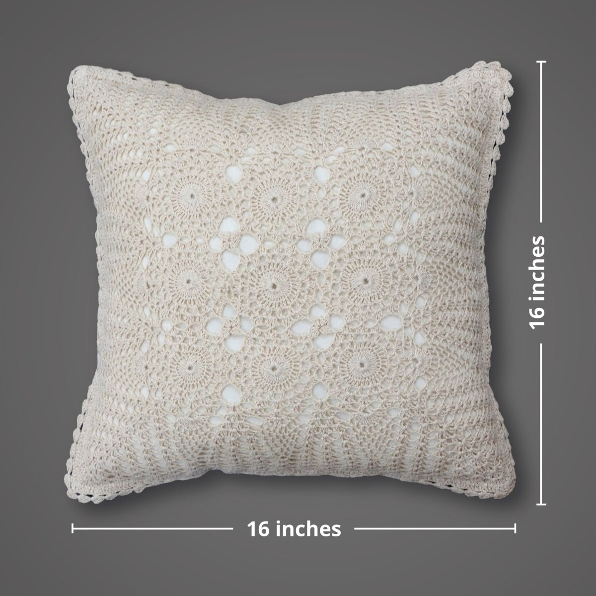 Crochet Cotton Cushion Cover in White | 16x16 in | Set of 1,2 and 4