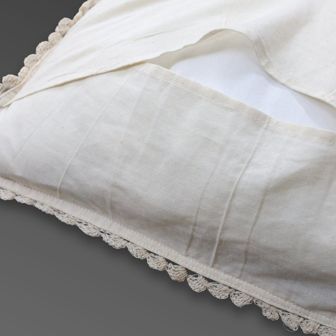 Crochet Cotton Cushion Cover in White | 16x16 in | Set of 1,2 and 4 | Floret Pattern