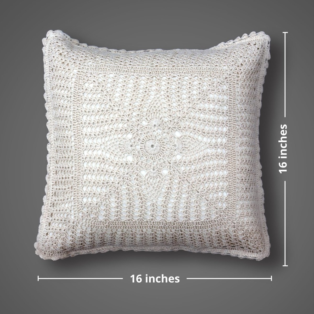 Crochet Cotton Cushion Cover in White | 16x16 in | Set of 1,2 and 4 | Floret Pattern