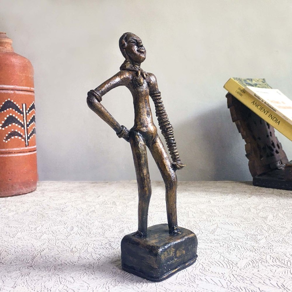 Handmade Harappan Dancing Girl Replica in Dhokra Metal
