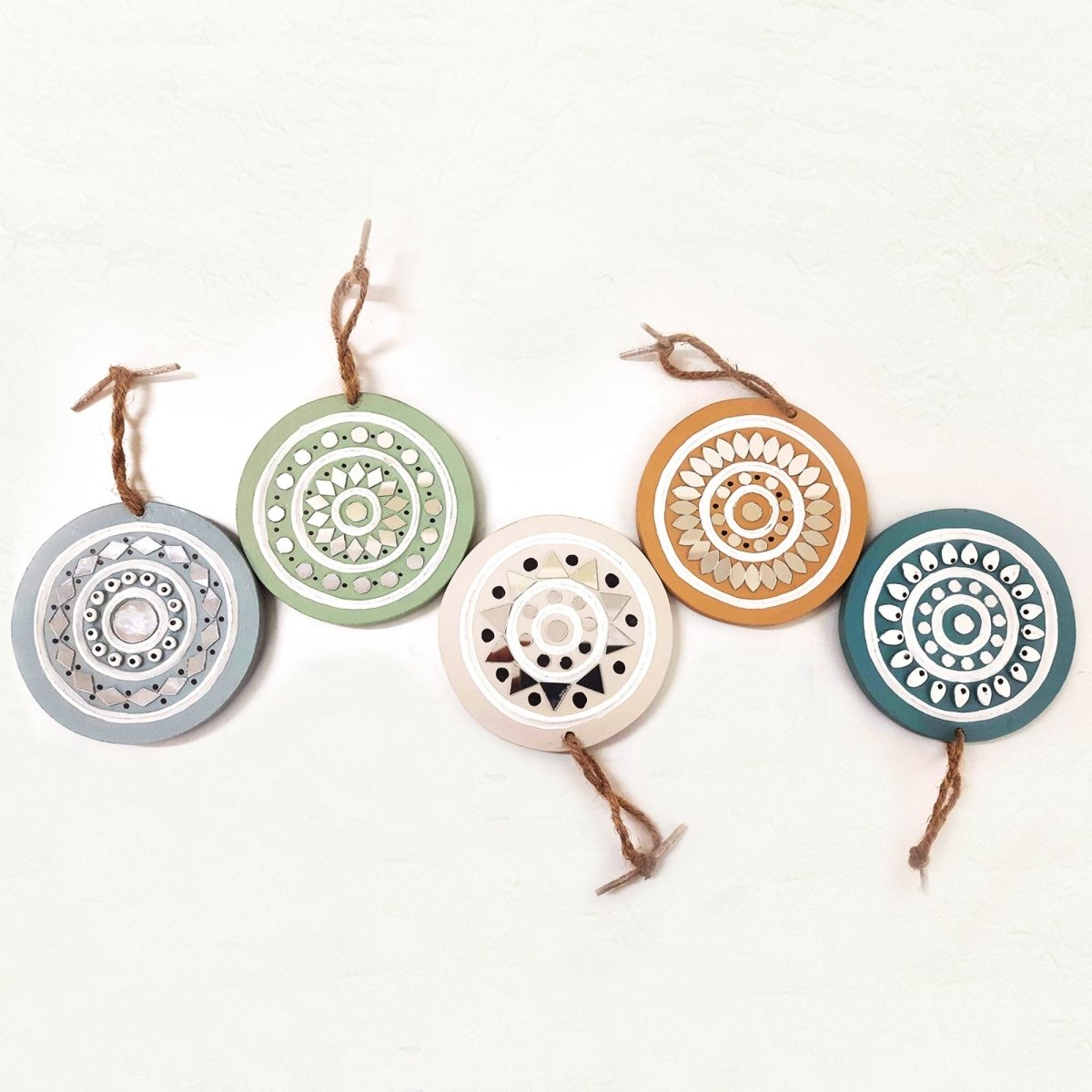 Earthen Sparkle Handmade Mud Art Hanging Ornaments (Set of 5)