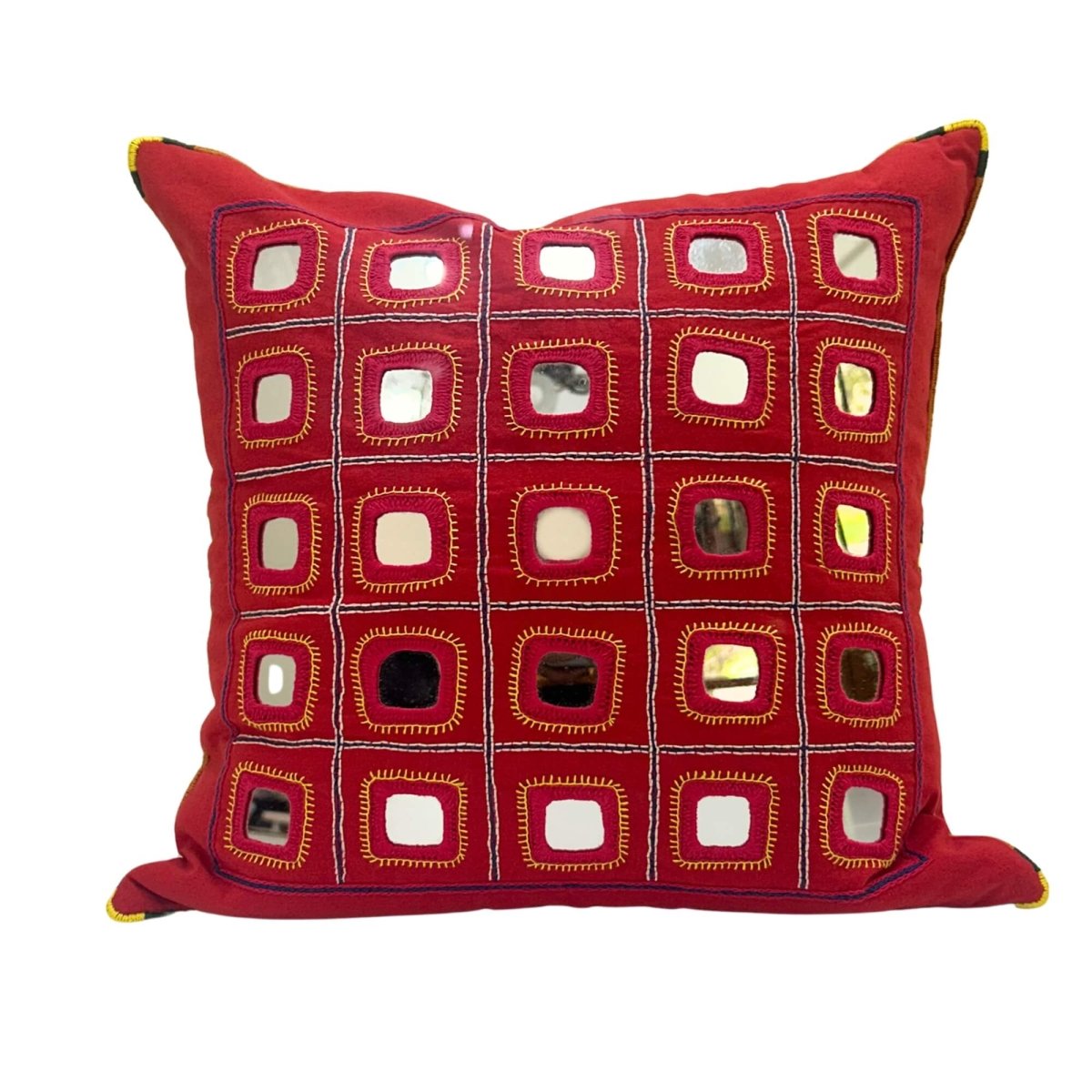Red Lambani Starlight cushion cover, showcasing traditional artistry