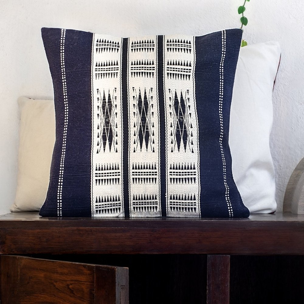 Pure Cotton Cushion Cover Handwoven in Monochrome Black and White Tribal Pattern