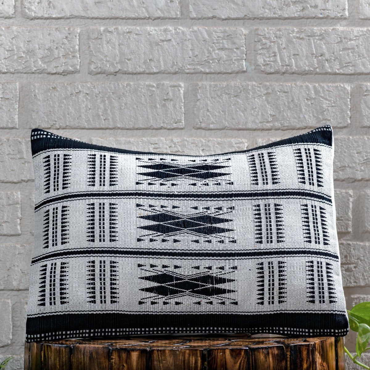 Monochrome Patterned Rectangular Handwoven Cushion Cover