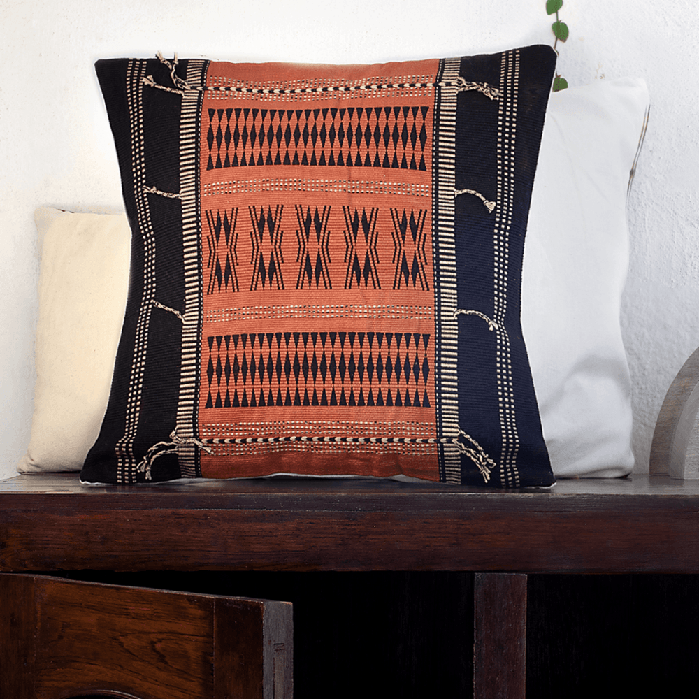 Tangerine Tasseled Handwoven Cushion Cover