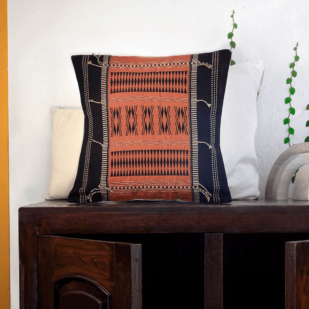 Tangerine Tasseled Handwoven Cushion Cover