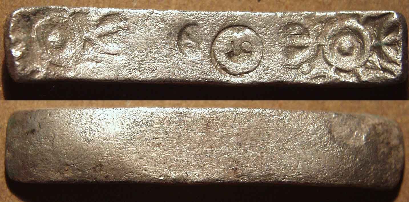 Long silver bent-bar coin 600-300 BCE