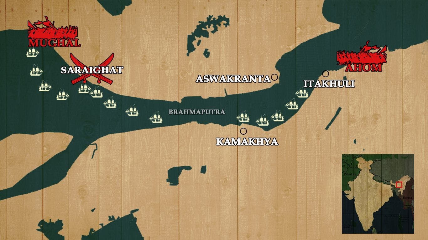 Map illustrating the Battle of Saraighat