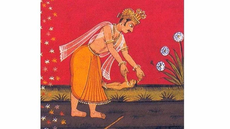 King Janak finds Sita while ploughing the field