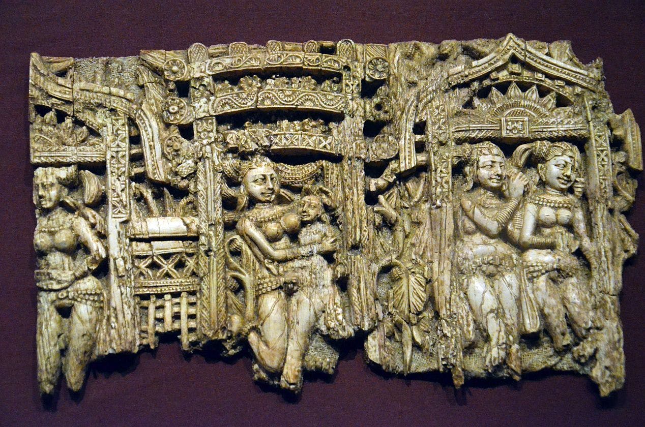 Bagram decorative plaque from a chair or throne, ivory, c.100 BCE