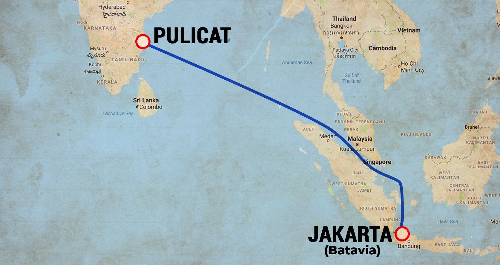 Location of Pulicat and Batavia