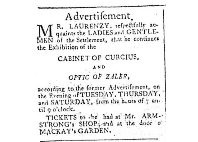 Dominick Laurency Advertisement, Madras Courier, 16th August 1795