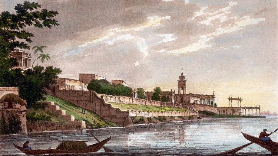 A painting of the once stately banks of the River Hooghly