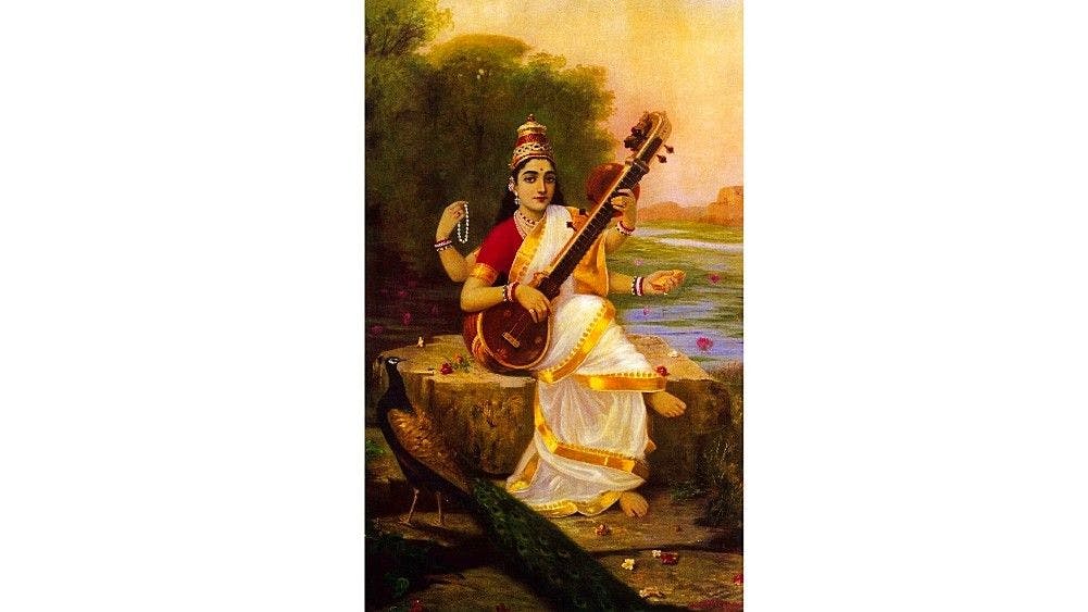 Painting of goddess Saraswati by Raja Ravi Varma