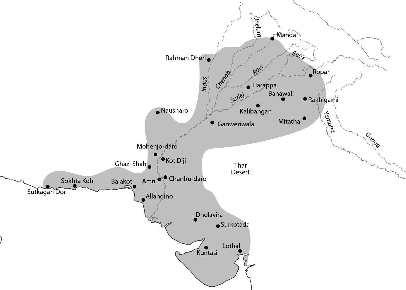 The extent of Harappan Civilization (2600 &#8211; 1900 BCE)