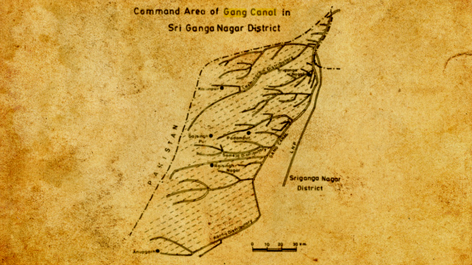 1950s Map of the ‘Gang’ or ‘Ganga’ canal system in Sri Ganganagar 