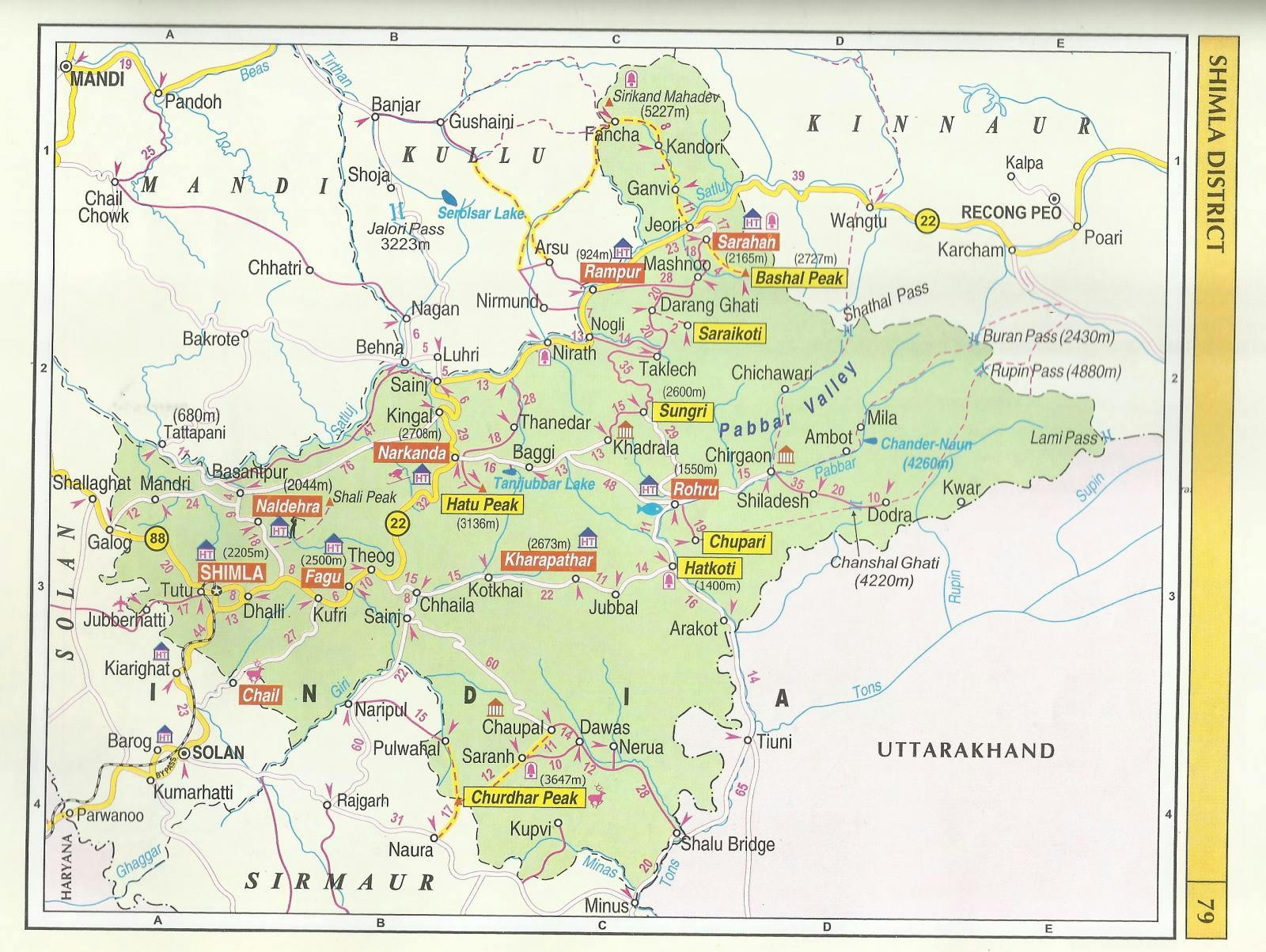 Map showing state of Himachal Pradesh
