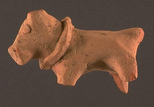Terracotta figure of a Mohenjodaro dog wearing a collar