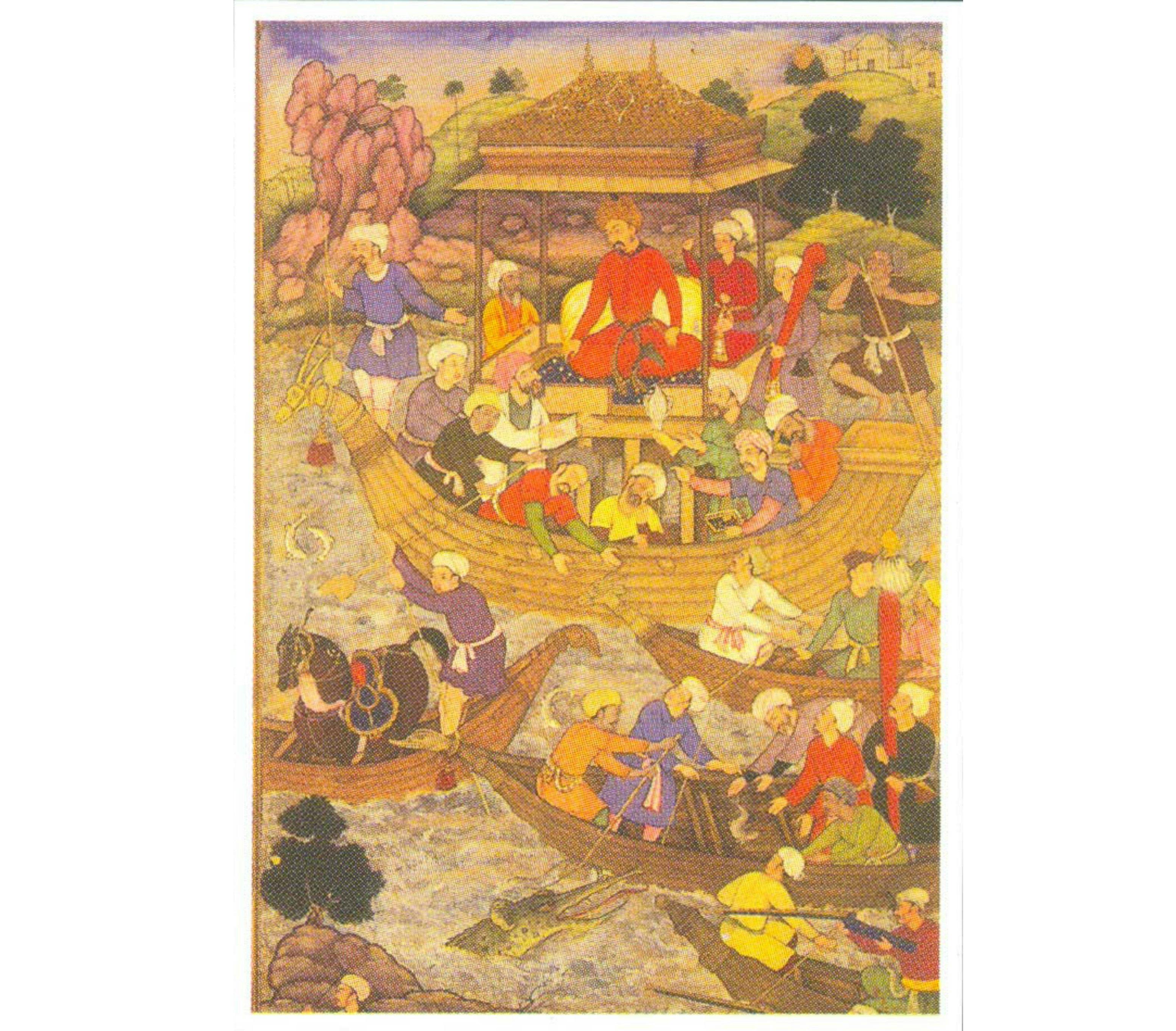 Babur crossing Sone River, Jagnath, 1598