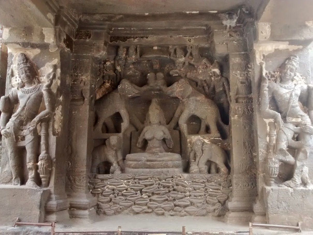 The idol of Gajalakshmi at the entrance