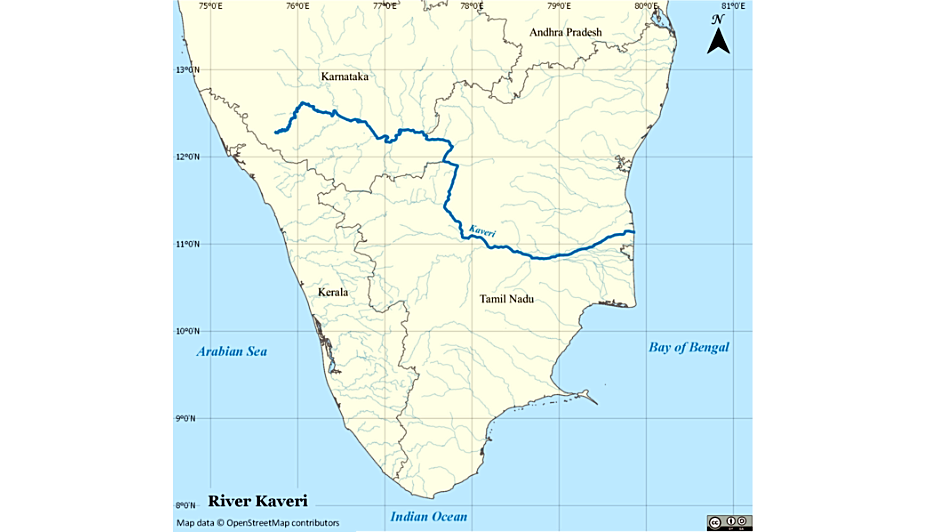 Map showing Kaveri River