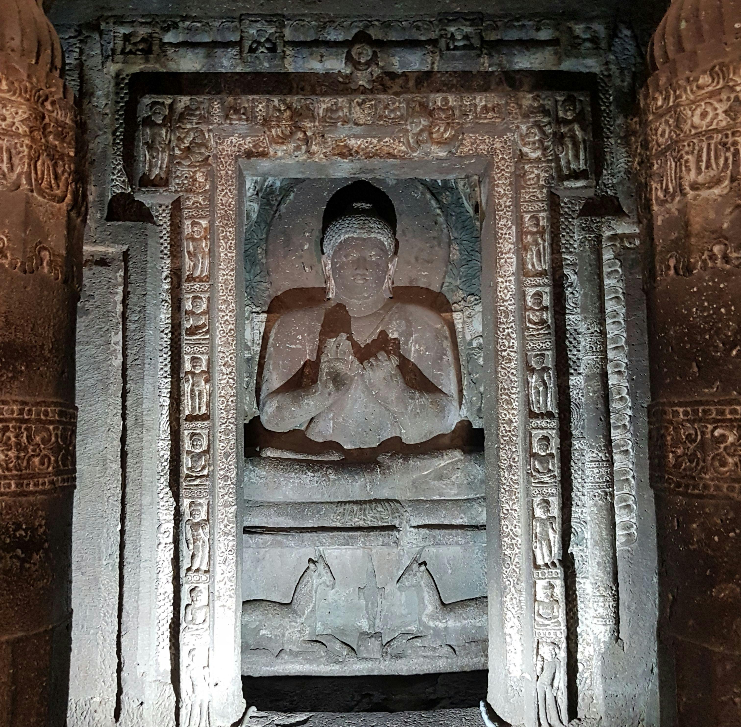 Shrine doorway unfinished on the left side in cave 20