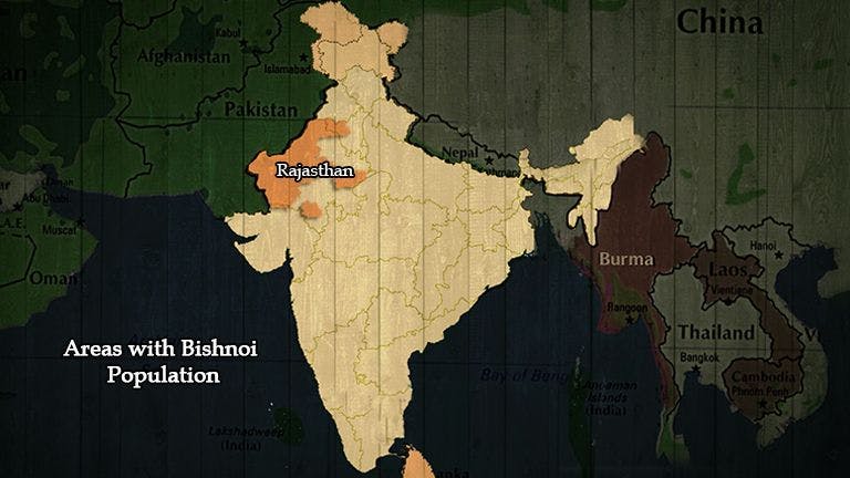 Map showing the areas with Bishnoi population