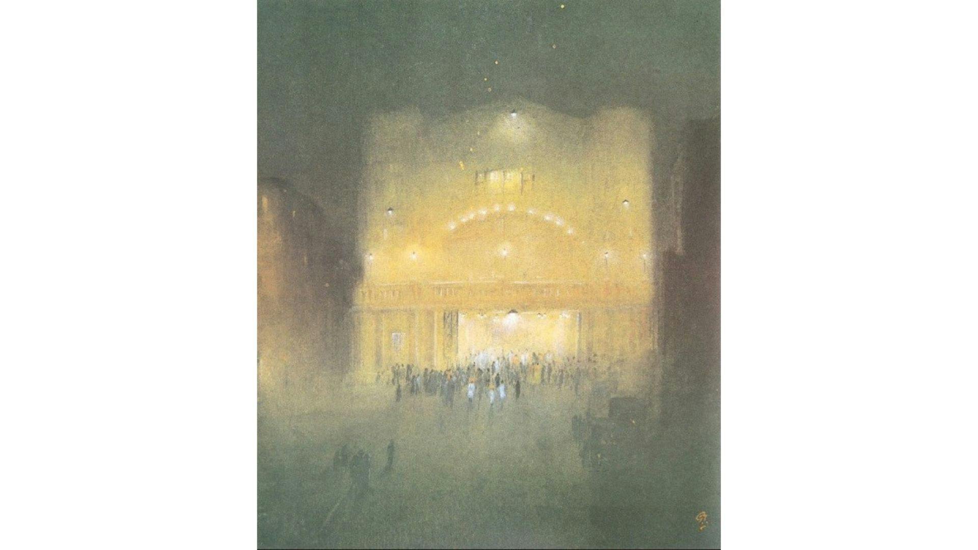 Madan Theatre at night, by Gaganendranath Tagore | puronokolkata.com